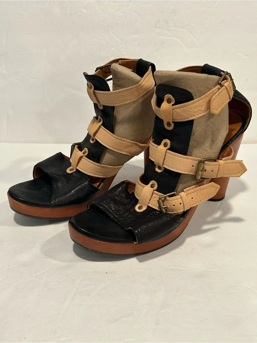 Chie Mihara Strappy Wooden Block Cone Heel Platform leather sandals EU 41|US11 - Picture 3 of 11